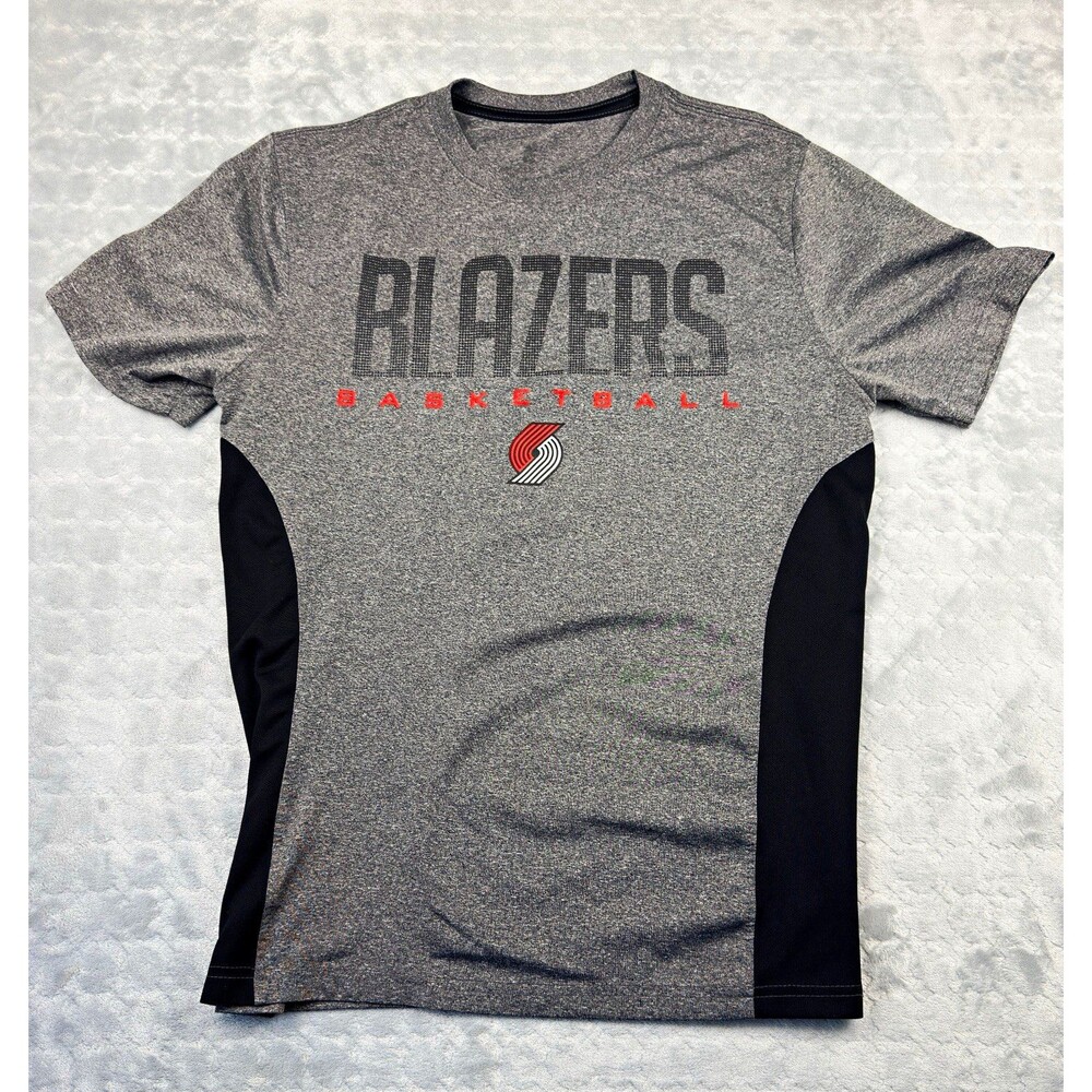 Portland Trail Blazers NBA Basketball Short Sleeve Shirt Gray Black Red